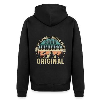 Geburtstagsgeschenk Januar 2008 - January 2008 - Unisex Premium Bio Zip Hoodie - Schwarz - Hinten - Nico (187cm)