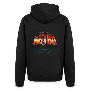 Retro Tech Neon Synthwave - Unisex Premium Bio Zip Hoodie - Schwarz - Hinten - Nico (187cm)