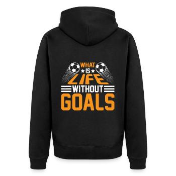 What Is Life Without Goals 32 - Unisex Premium Bio Zip Hoodie - Schwarz - Hinten - Nico (187cm)