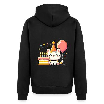 Cat Kid Celebrating Birthday - Unisex Premium Bio Zip Hoodie - Schwarz - Hinten - Nico (187cm)
