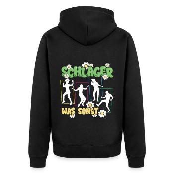 Schlager was sonst Musik - Unisex Premium Bio Zip Hoodie - Schwarz - Hinten - Nico (187cm)