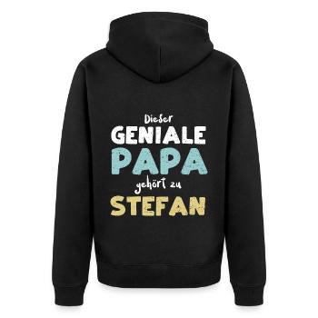Dieser Geniale Papa Gehört Zu St... - Unisex Premium Bio Zip Hoodie - Schwarz - Hinten - Nico (187cm)