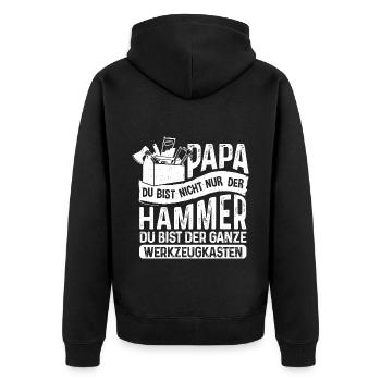 Papa du bist Hammer sondern Werkzeugkasten - Unisex Premium Bio Zip Hoodie - Schwarz - Hinten - Nico (187cm)