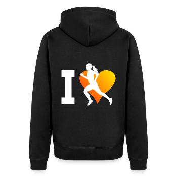 Herren Joggen Running Jogging Fitness Rennen - Unisex Premium Bio Zip Hoodie - Schwarz - Hinten - Nico (187cm)