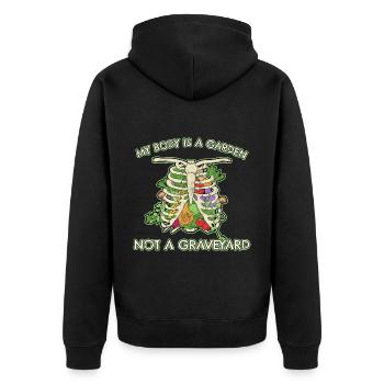 Vegan Vegetarian Vegetable Garden I Gift - Unisex Premium Organic Zip Hoodie - black - Back - Nico (187cm)