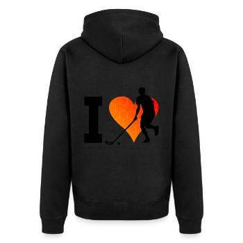 Floorball Hommes Floorball Jeux Hockey - Veste à capuche bio Premium Unisexe - noir - Dos - Nico (187cm)