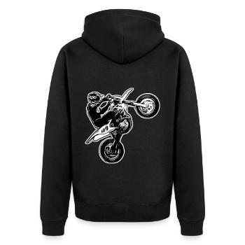 Supermoto / Supermotard / Supermoto Wheelie Biker - Unisex Premium Bio Zip Hoodie - Schwarz - Hinten - Nico (187cm)