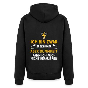 Ich Bin Zwar Elektriker Aber Dum... - Unisex Premium Bio Zip Hoodie - Schwarz - Hinten - Nico (187cm)
