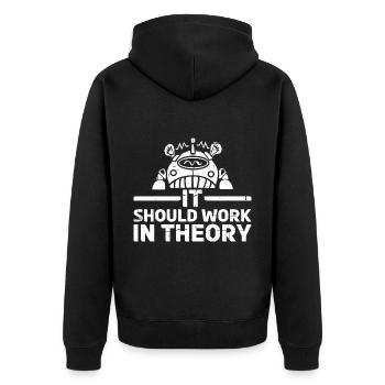 It Should Work In Theory 10 - Unisex Premium Organic Zip Hoodie - black - Back - Nico (187cm)