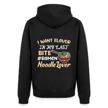 Ich will Geschmack in meinem letzten Bissen - - Unisex Premium Bio Zip Hoodie - Schwarz - Hinten - Nico (187cm)
