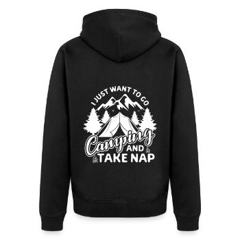 Ich will nur campen und schlafen Camping Wohnwagen - Unisex Premium Bio Zip Hoodie - Schwarz - Hinten - Nico (187cm)