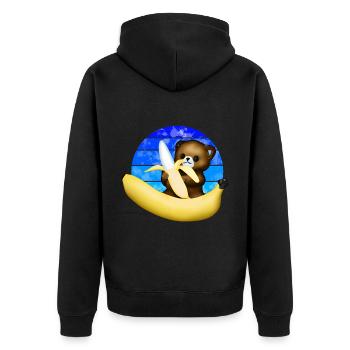 Der Bär und die Riesenbanane - Unisex Premium Bio Zip Hoodie - Schwarz - Hinten - Nico (187cm)