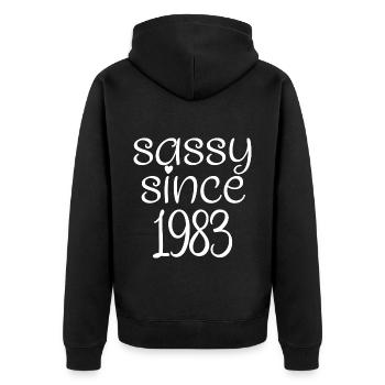 frech seit 1983, Geschenk zum 40. Geburtstag 40 Jahre alt - Unisex Premium Bio Zip Hoodie - Schwarz - Hinten - Nico (187cm)