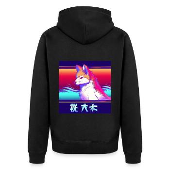 Kitsun Vaporwave Japanese Kami Vaporwave Kitsune - Unisex Premium Organic Zip Hoodie - black - Back - Nico (187cm)