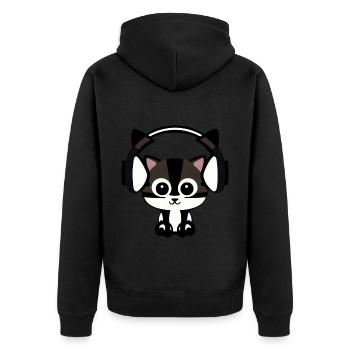 Melodische Samtpfote: Katze mit Headset - Unisex Premium Bio Zip Hoodie - Schwarz - Hinten - Nico (187cm)