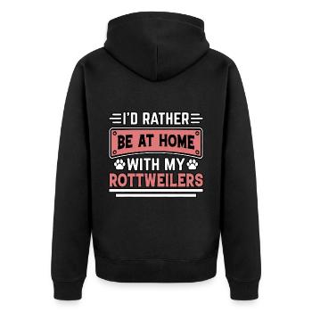 I'd rather be at home with my Rottweilers - Unisex Premium Bio Zip Hoodie - Schwarz - Hinten - Nico (187cm)