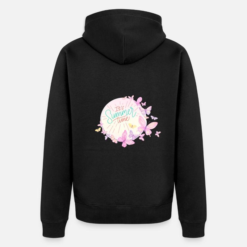 Papillons Fleurs Vacances d’été - Veste à capuche bio Premium Unisexe - noir