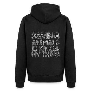 Saving Animals Is Kinda My Thing 2 - Unisex Premium Bio Zip Hoodie - Schwarz - Hinten - Nico (187cm)