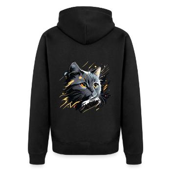 graues Kätzchen, Katze - Unisex Premium Bio Zip Hoodie - Schwarz - Hinten - Nico (187cm)