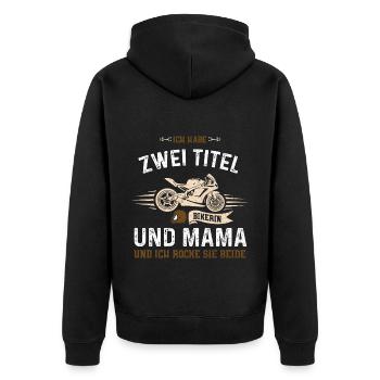 Ich Habe Zwei Titel Bikerin Und... - Unisex Premium Bio Zip Hoodie - Schwarz - Hinten - Nico (187cm)