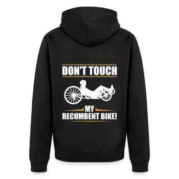 Frag mich nach meinem Liegerad | Radsport Geschenk - Unisex Premium Bio Zip Hoodie - Schwarz - Hinten - Nico (187cm)