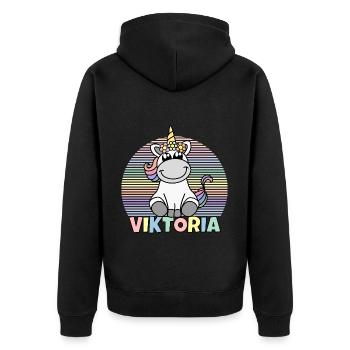 Viktoria Einhorn Name - Unisex Premium Bio Zip Hoodie - Schwarz - Hinten - Nico (187cm)