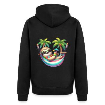 Urlaub Glückseligkeit Faultier Faul für einen - Unisex Premium Bio Zip Hoodie - Schwarz - Hinten - Nico (187cm)