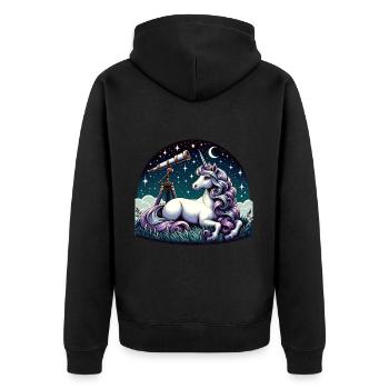 Mystische Einhorn-Sternschnuppe Sterne - Unisex Premium Bio Zip Hoodie - Schwarz - Hinten - Nico (187cm)