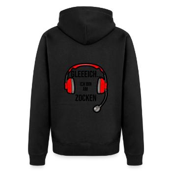 Gleich ich bin am zocken - Unisex Premium Bio Zip Hoodie - Schwarz - Hinten - Nico (187cm)