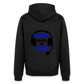 Gleich bin noch am Zocken - Unisex Premium Bio Zip Hoodie - Schwarz - Hinten - Nico (187cm)