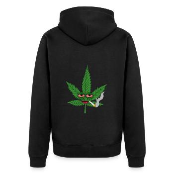 Hanfblatt mit Kifferaugen - Unisex Premium Bio Zip Hoodie - Schwarz - Hinten - Nico (187cm)