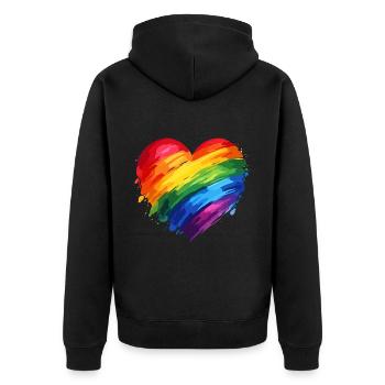 Regenbogen-Herz– Bunte Vielfalt Liebe – LGBTQ - Unisex Premium Bio Zip Hoodie - Schwarz - Hinten - Nico (187cm)