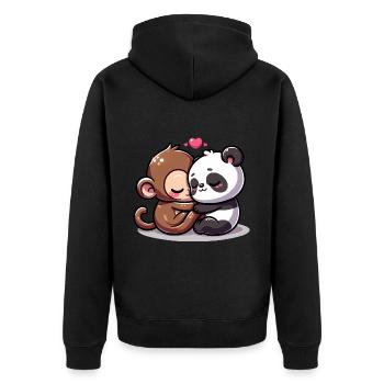 Cuddling Monkey And Panda In Love - Unisex Premium Organic Zip Hoodie - black - Back - Nico (187cm)