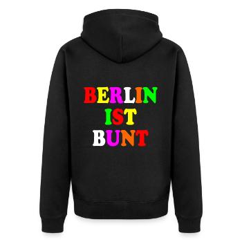 Berlin ist bunt - Unisex Premium Bio Zip Hoodie - Schwarz - Hinten - Nico (187cm)