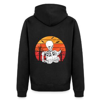 Skeleton Sphynx Cat - Unisex Premium Organic Zip Hoodie - black - Back - Nico (187cm)