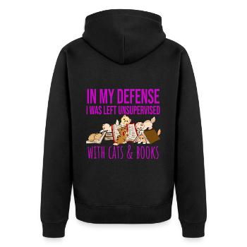 In My Defense Cats And Books Katzen Bücher Lesen - Unisex Premium Bio Zip Hoodie - Schwarz - Hinten - Nico (187cm)