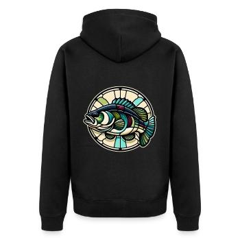 Bassfisch - Unisex Premium Bio Zip Hoodie - Schwarz - Hinten - Nico (187cm)