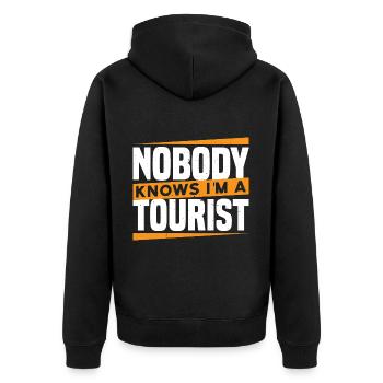 Nobody Knows I'm A Tourist 20 - Unisex Premium Bio Zip Hoodie - Schwarz - Hinten - Nico (187cm)