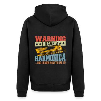 Playing Harmonica Gift - Unisex Premium Organic Zip Hoodie - black - Back - Nico (187cm)