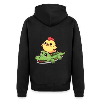 Cute chicken on crocodile - Unisex Premium Organic Zip Hoodie - black - Back - Nico (187cm)
