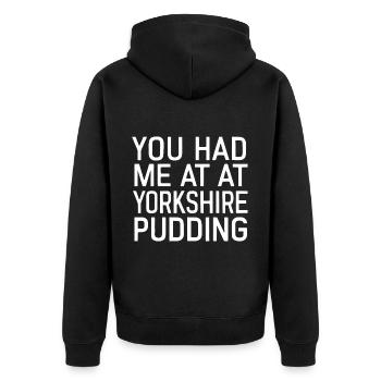 Yorkshire Pudding Geschenk - Unisex Premium Bio Zip Hoodie - Schwarz - Hinten - Nico (187cm)