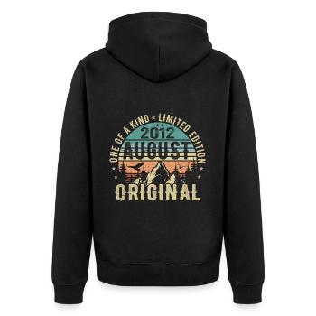 August 2012 - Geboren Im August 2012 - Geburtstags - Unisex Premium Bio Zip Hoodie - Schwarz - Hinten - Nico (187cm)