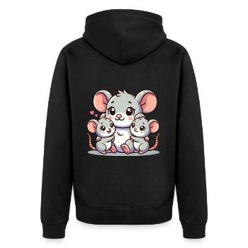 Parent souris aimant avec deux enfants mignons - Veste à capuche bio Premium Unisexe - noir - Dos - Nico (187cm)