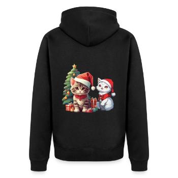Christmas Weihnachten Katze Katzen Nikolaus Xmas - Unisex Premium Bio Zip Hoodie - Schwarz - Hinten - Nico (187cm)