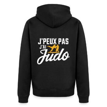 Ich kann nicht, ich habe Judo - Unisex Premium Bio Zip Hoodie - Schwarz - Hinten - Nico (187cm)