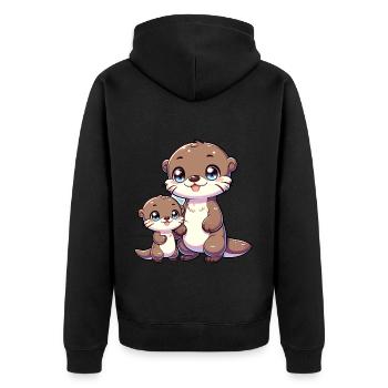 Niedliche Otterfamilie Cartoon Illustration - Unisex Premium Bio Zip Hoodie - Schwarz - Hinten - Nico (187cm)