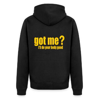 got me? i'll do your body good - Veste à capuche bio Premium Unisexe - noir - Dos - Nico (187cm)