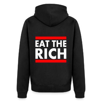 Eat the rich - Unisex Premium Bio Zip Hoodie - Schwarz - Hinten - Nico (187cm)