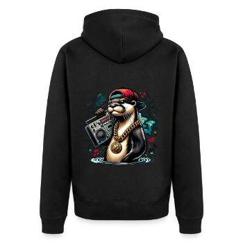 Hip Hop Otter With Boombox And Chain - Unisex Premium Organic Zip Hoodie - black - Back - Nico (187cm)