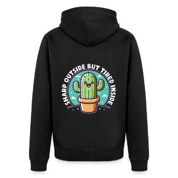 SHARP OUTSIDE BUT TIRED INSIDE - Unisex Premium Organic Zip Hoodie - black - Back - Nico (187cm)